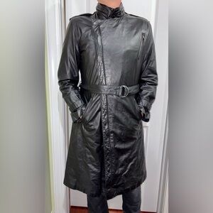 Berman’s Vintage 80th Men's Black Leather Trench Coat Belted Retro Punk